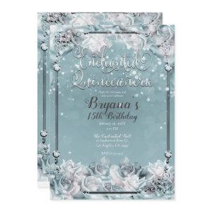 Enchanted Winter Roses Silver White Quinceañera