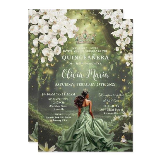 Enchanting Princess & Frog Green Gown Quinceañera