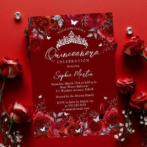 Enchanting Red Silver Floral Quinceanera Foil