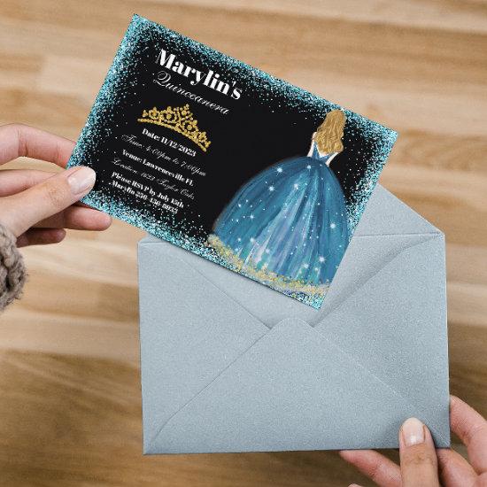 Enchanting Turquoise Glitter Princess Quinceañera