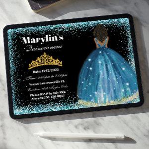 Enchanting Turquoise Glitter Princess Quinceañera