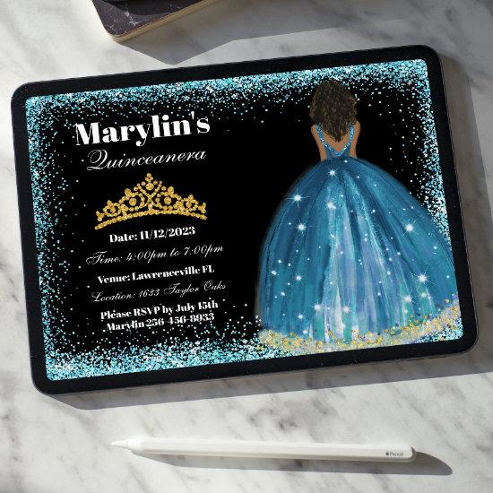Enchanting Turquoise Glitter Princess Quinceañera