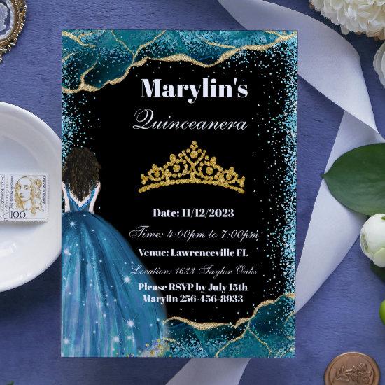 Enchanting Turquoise Glitter Princess Quinceanera