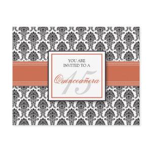ENGLISH Coral Damask Quinceanera