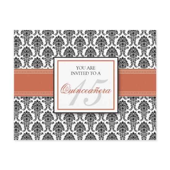 ENGLISH Coral Damask Quinceanera