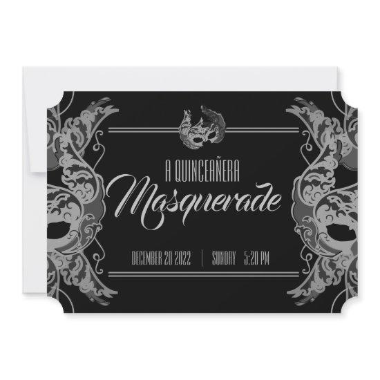 ENGLISH quinceañera MASQUERADE black white ticket