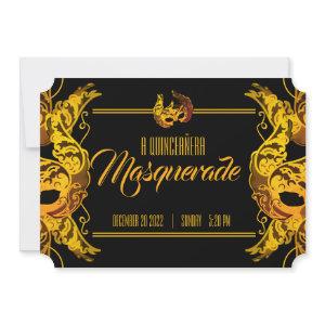 ENGLISH quinceañera MASQUERADE gold ticket