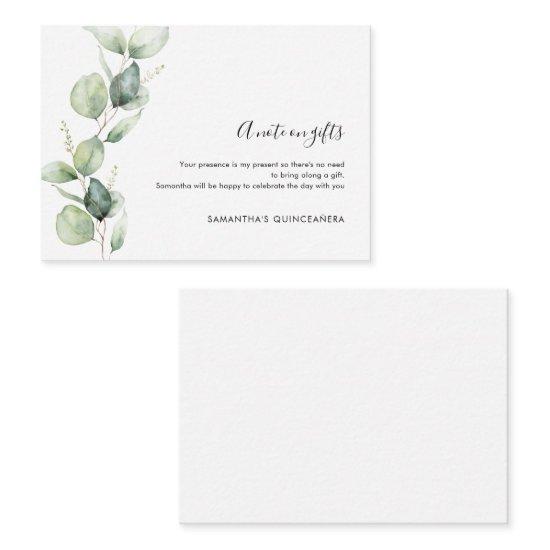 Eucalyptus 15th Birthday Quinceanera Party No Gift Enclosure Card