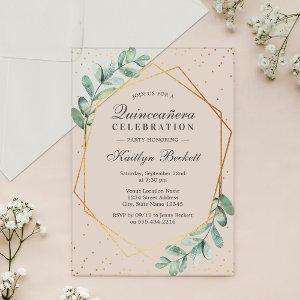 Eucalyptus Gold Geometric Quinceañera Birthday Acrylic