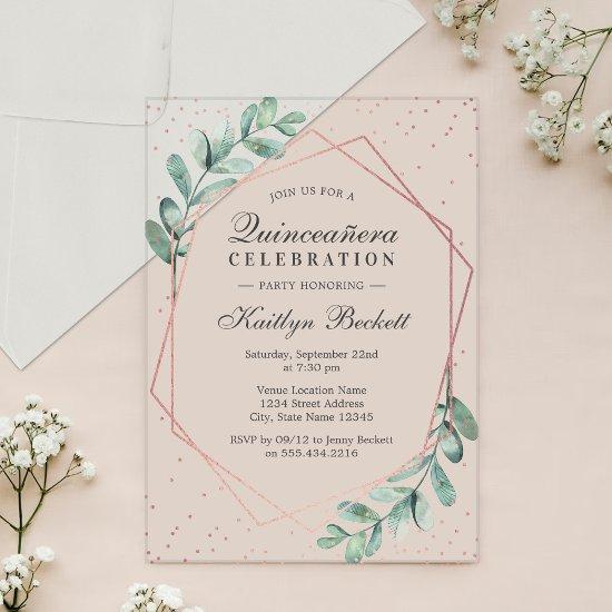 Eucalyptus Rose Gold Quinceañera 15th Birthday Acrylic
