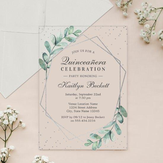 Eucalyptus Silver Geometric Quinceañera Birthday Acrylic