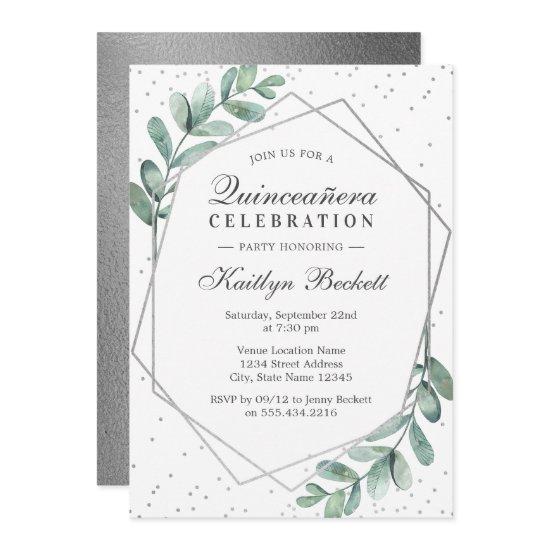 Eucalyptus Silver Geometric Quinceañera Birthday