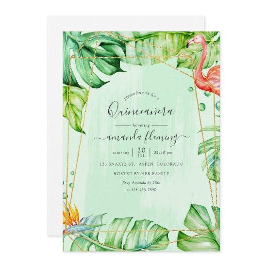 Exotic Tropical Flamingo Geometric Quinceañera