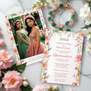 Exquisite Botanical Frame Quinceañera Twins Photo
