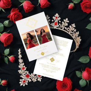 Exquisite Modern Floral Diamond Shape Mis XV Años  Foil
