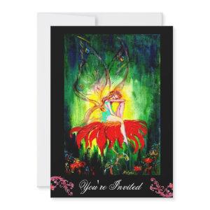 FAIRY DREAMING ON A RED FLOWER black yellow green