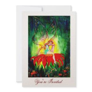 FAIRY DREAMING ON A RED FLOWER gold  yellow green