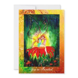 FAIRY DREAMING ON A RED FLOWER  yellow green