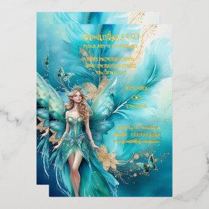 Fairy princess teal gold mythical fairytale foil