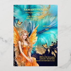 Fairy princess teal orange mythical fairytale foil