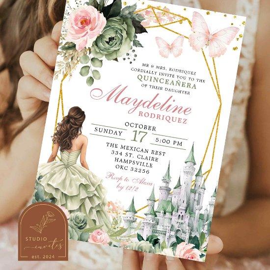 Fairytale Castle Sage Green and blush pink Floral