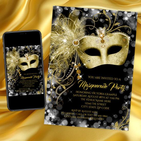 Fancy Black Gold Glitter Masquerade Party
