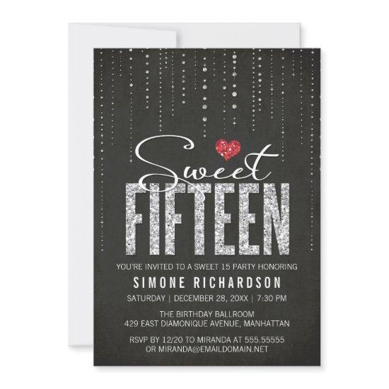 Fancy Black Silver Red Sweet 15 Birthday Party