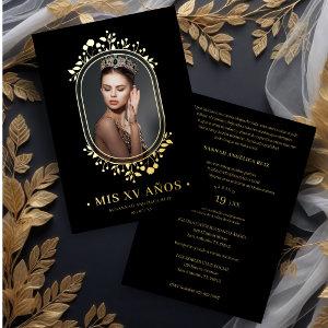 Fancy Botanical Oval Frame Spanish Quinceañera Foil
