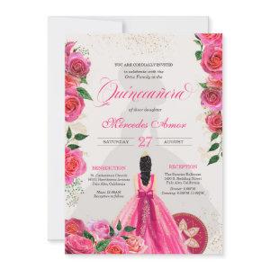 Fancy Charro Hot Pink Roses Western Quinceanera In