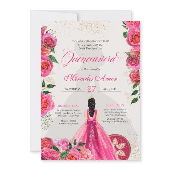 Fancy Charro Hot Pink Roses Western Quinceanera In
