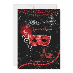 Fancy Quinceanera Red and Silver Masquerade