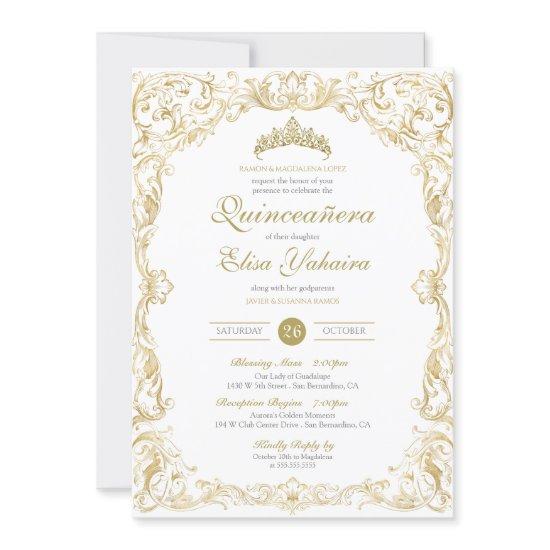 Fancy Regal White Gold Elegant Quinceanera