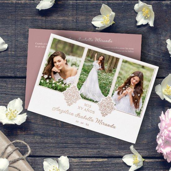 Fancy Romantic Rose Gold My XV Spanish 3 Photos  Foil