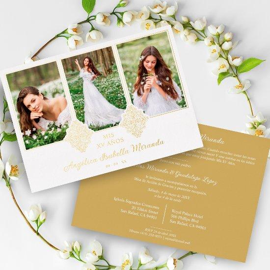 Fancy Romantic XV Spanish 3 Photos Golden Lace Foil