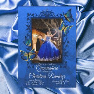 Fancy Royal Blue, Gold Butterfly Quinceanera