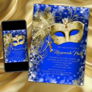 Fancy Royal Blue Gold Glitter Masquerade Party