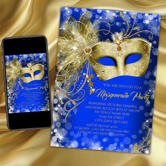 Fancy Royal Blue Gold Glitter Masquerade Party