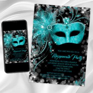 Fancy Teal Blue Glitter Masquerade Party