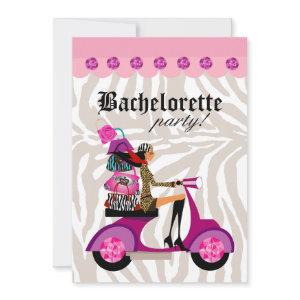 Fashion Party Invite Scooter Woman Zebra Black