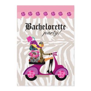 Fashion Party Invite Scooter Woman Zebra Blonde