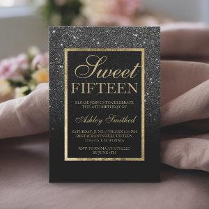 Faux black glitter gold elegant chic Sweet 15
