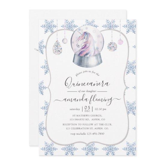 Faux Glitter Unicorn Winter Wonderland Quinceañera