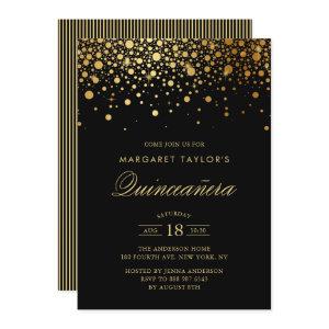 Faux Gold Foil Confetti Black Quinceañera