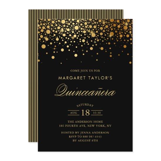 Faux Gold Foil Confetti Black Quinceañera