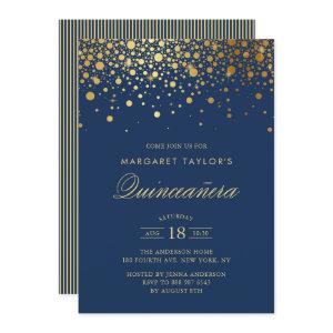 Faux Gold Foil Confetti Navy Blue Quinceañera