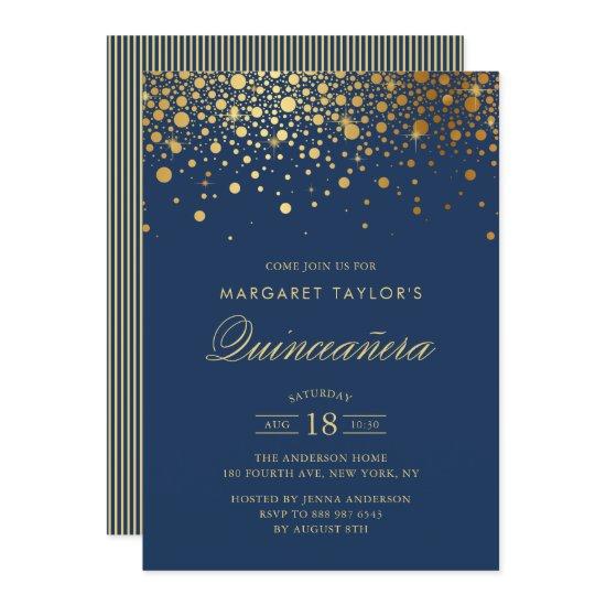 Faux Gold Foil Confetti Navy Blue Quinceañera