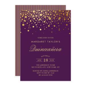 Faux Gold Foil Confetti Purple Quinceañera
