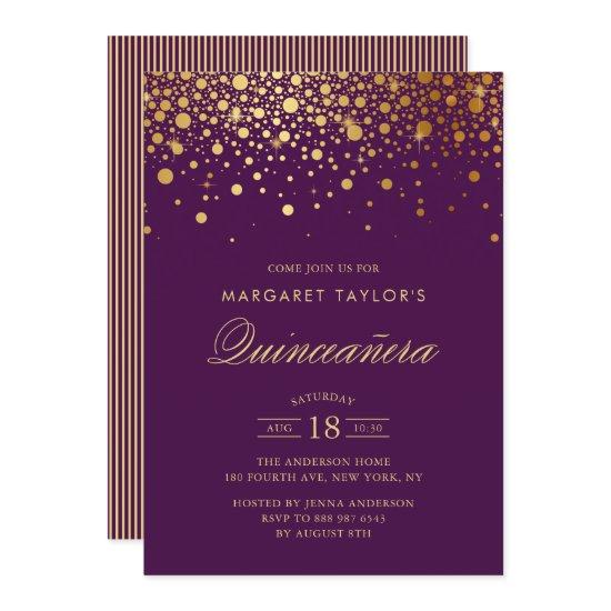 Faux Gold Foil Confetti Purple Quinceañera