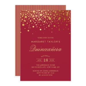 Faux Gold Foil Confetti Red Quinceañera