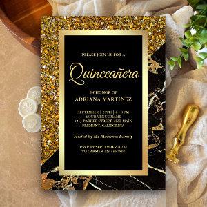 Faux Gold Glitter Black Gold Marble Quinceanera